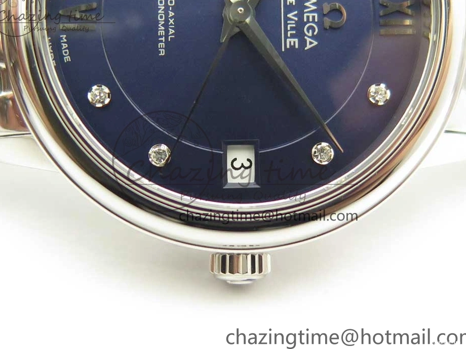 0421 TopPick De Ville Prestige Ladies 32.7mm SS MKF 1:1 Best Edition Blue Dial Diamonds Markers on SS Bracelet MIYOTA 7972